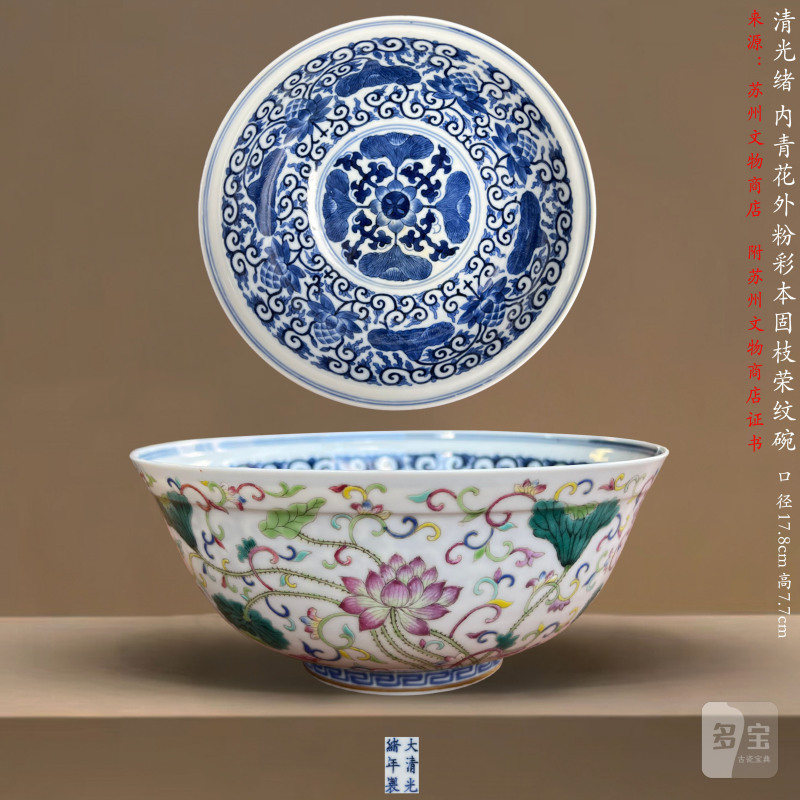 清光绪 内青花外粉彩本固枝荣纹碗 - 图29